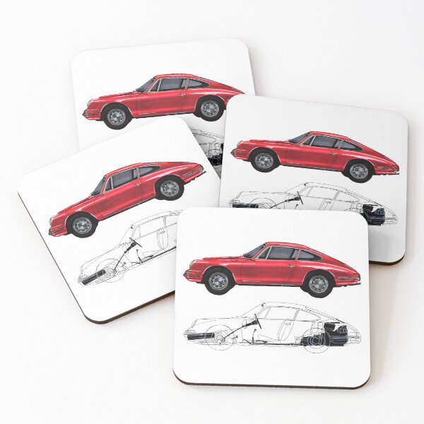 Item preview, Exclusive drawing legendary germany red sport cars 911 Coupe Type 901 with flat air cooled engine designed and sold by Cars23.