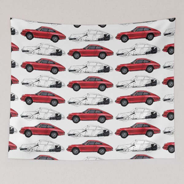 Item preview, Exclusive drawing legendary germany red sport cars 911 Coupe Type 901 with flat air cooled engine designed and sold by Cars23.