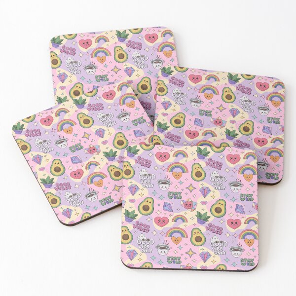 Item preview, Cute Kawaii Avocado Good Vibes Only Pastel Pattern with Rainbows Hearts Gems designed and sold by Midnight Veil Designs.