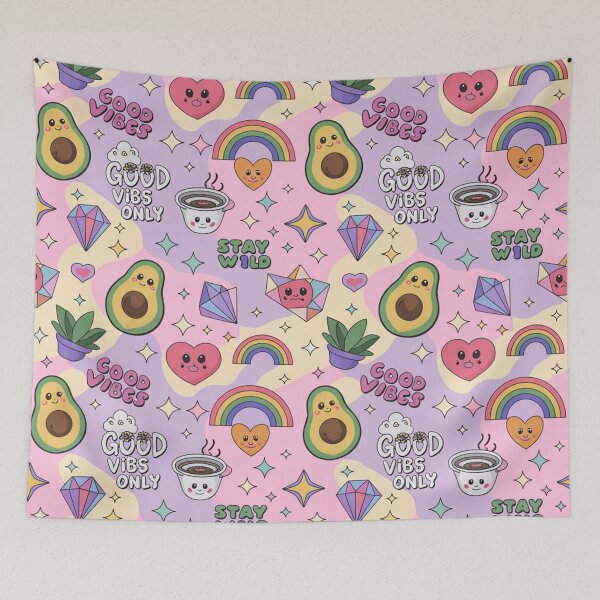 Item preview, Cute Kawaii Avocado Good Vibes Only Pastel Pattern with Rainbows Hearts Gems designed and sold by Midnight Veil Designs.