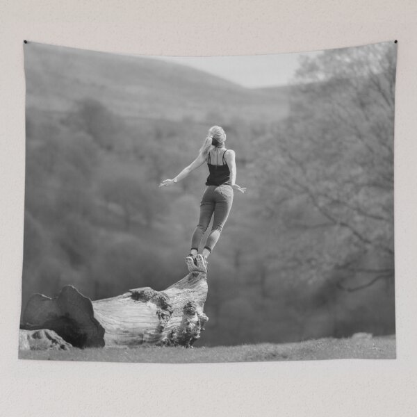 Item preview, Going out on a limb, spiritual, girl power black and white inspirational photographic art print designed and sold by Astrid Arkhangelsky.