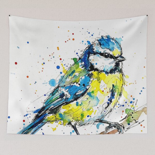Item preview, Abstract Colourful Blue Tit Watercolour Bird Art designed and sold by Printpix.