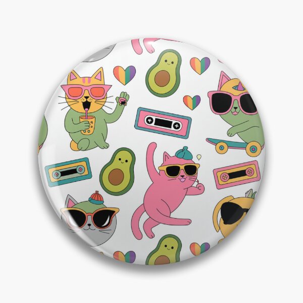 Item preview, Cool Kawaii Cats with Sunglasses Avocado Skate Retro Vibes Seamless Pattern designed and sold by Midnight Veil Designs.