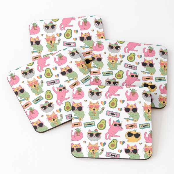 Item preview, Cool Kawaii Cats with Sunglasses Avocado Skate Retro Vibes Seamless Pattern designed and sold by Midnight Veil Designs.