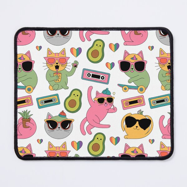 Item preview, Cool Kawaii Cats with Sunglasses Avocado Skate Retro Vibes Seamless Pattern designed and sold by Midnight Veil Designs.