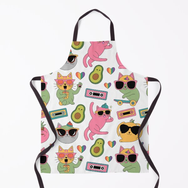 Item preview, Cool Kawaii Cats with Sunglasses Avocado Skate Retro Vibes Seamless Pattern designed and sold by Midnight Veil Designs.