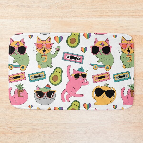 Item preview, Cool Kawaii Cats with Sunglasses Avocado Skate Retro Vibes Seamless Pattern designed and sold by Midnight Veil Designs.