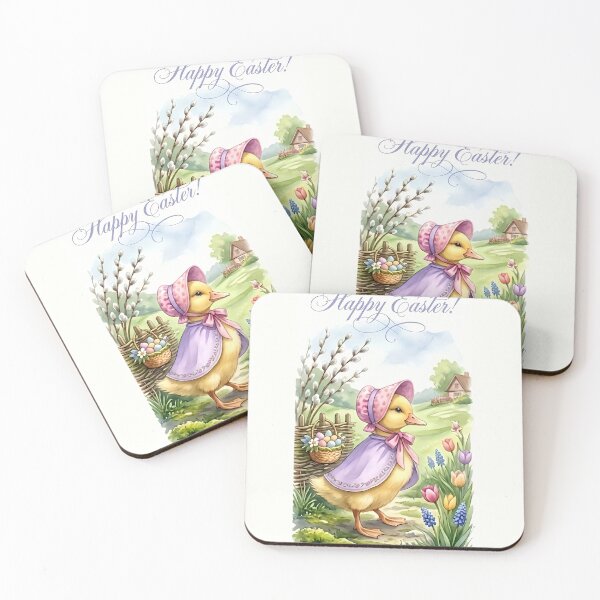 Item preview, Sweet Easter Duckling with Blue Bow Bonnet and Egg Basket designed and sold by naughty-raccoon.