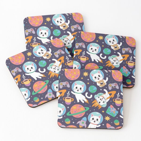 Item preview, Space Cats in Helmets Kawaii Cosmic Adventure Seamless Pattern designed and sold by Midnight Veil Designs.