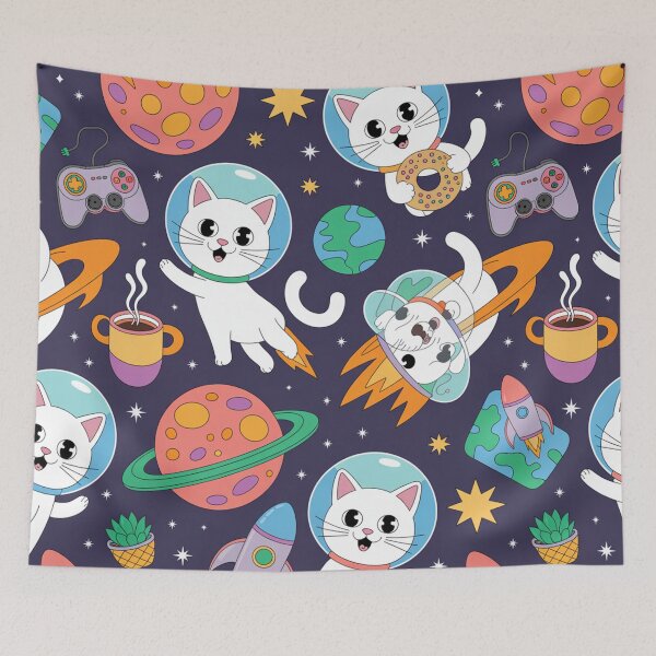 Item preview, Space Cats in Helmets Kawaii Cosmic Adventure Seamless Pattern designed and sold by Midnight Veil Designs.