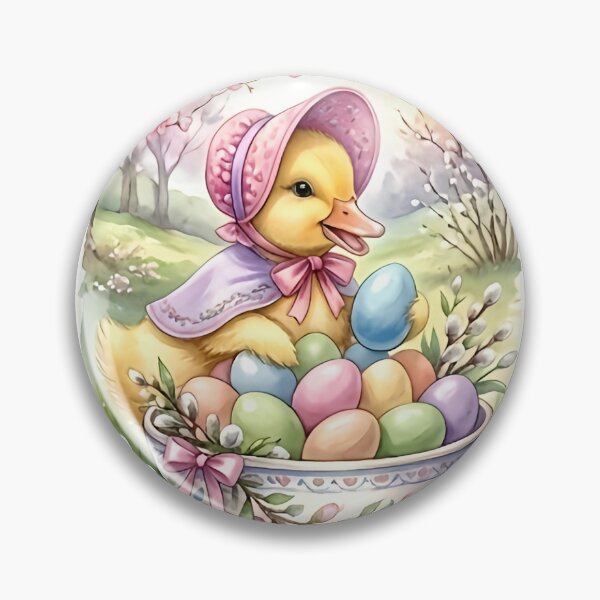 Item preview, Vintage Easter Duckling with Floral Bonnet and Blossom Arch designed and sold by naughty-raccoon.