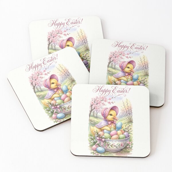 Item preview, Vintage Easter Duckling with Floral Bonnet and Blossom Arch designed and sold by naughty-raccoon.