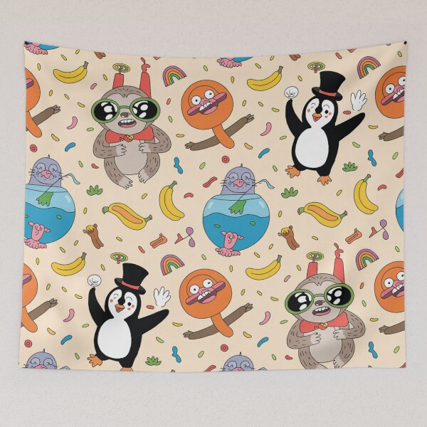 Item preview, Silly Party Animals Kawaii Sloths Penguins Otters Bananas Confetti Pattern designed and sold by Midnight Veil Designs.