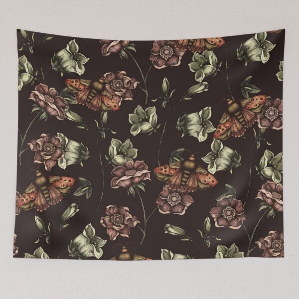 Item preview, Dark Botanical Moth Floral Seamless Pattern designed and sold by GraveyardGlam.