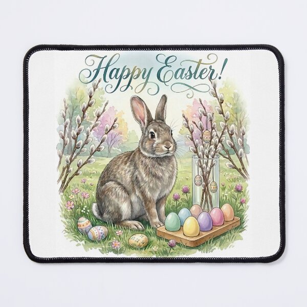 Item preview, Vintage Easter Bunny with Pussy Willow Vase and Pastel Egg Display designed and sold by naughty-raccoon.