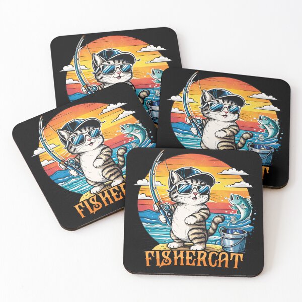 Item preview, Fisher Cat Funny Fishing T-Shirt – Cool Cat Angler Retro Sunset Design designed and sold by Styliogellery.