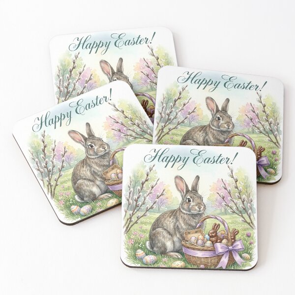 Item preview, Classic Vintage Easter Bunny with a Basket of Colorful Eggs Art Print designed and sold by naughty-raccoon.