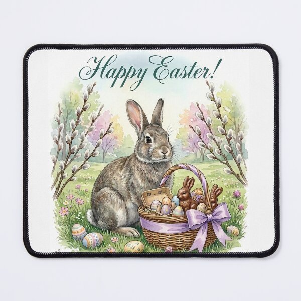 Item preview, Classic Vintage Easter Bunny with a Basket of Colorful Eggs Art Print designed and sold by naughty-raccoon.