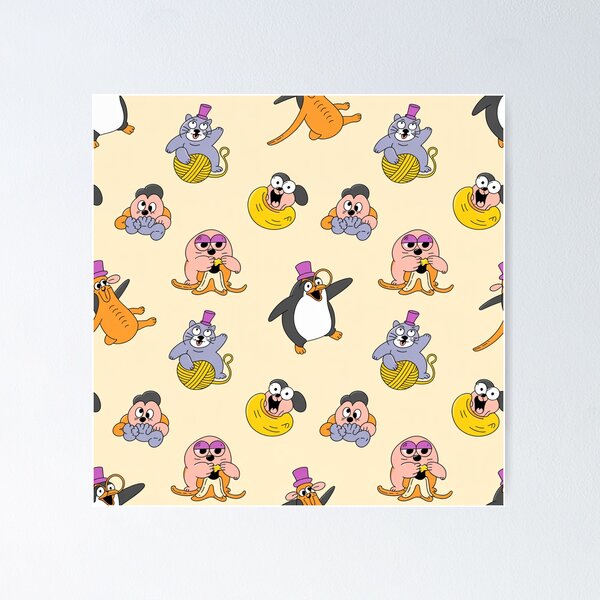 Item preview, Whimsical Party Animals Seamless Pattern Cute Cats Dogs Penguins Monkeys Bananas Yarn designed and sold by Midnight Veil Designs.
