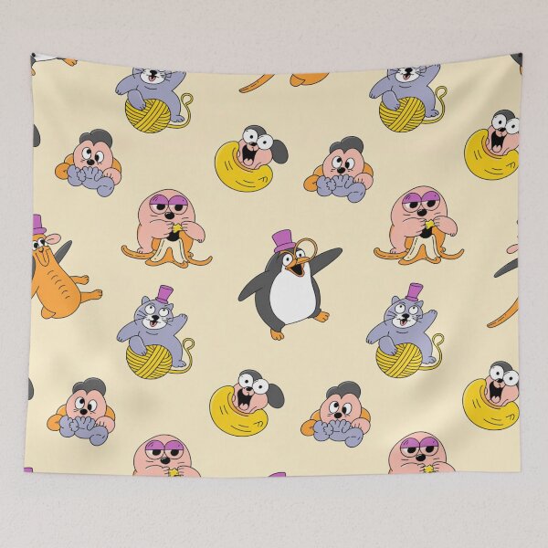 Item preview, Whimsical Party Animals Seamless Pattern Cute Cats Dogs Penguins Monkeys Bananas Yarn designed and sold by Midnight Veil Designs.