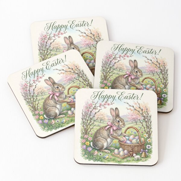 Item preview, Vintage Easter Bunny with Chocolate Rabbit and Lamb in Blossom Field Design designed and sold by naughty-raccoon.
