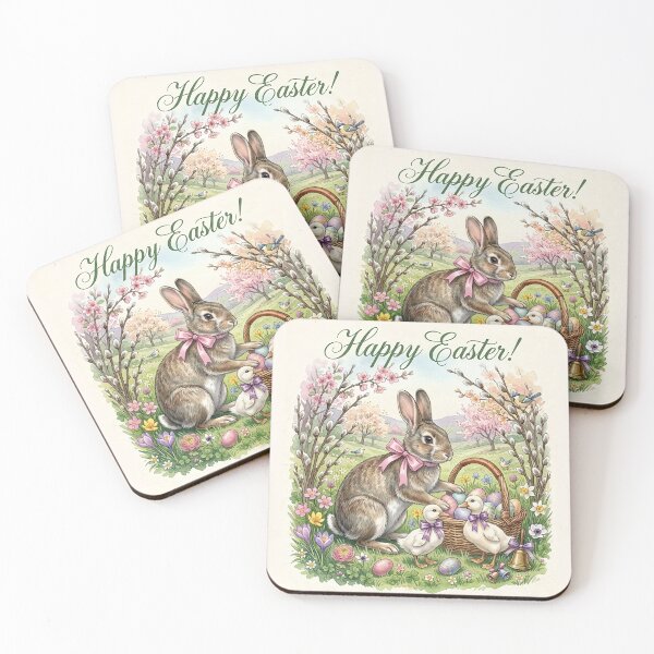 Item preview, Vintage Easter Bunny and Ducklings in a Blooming Meadow Greeting Card Art designed and sold by naughty-raccoon.