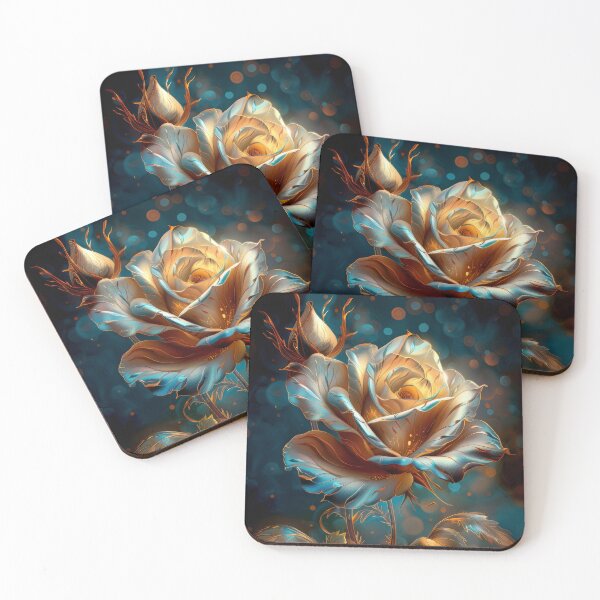 Item preview, Golden Rose on Dark Teal Background designed and sold by MargaretWiktor.