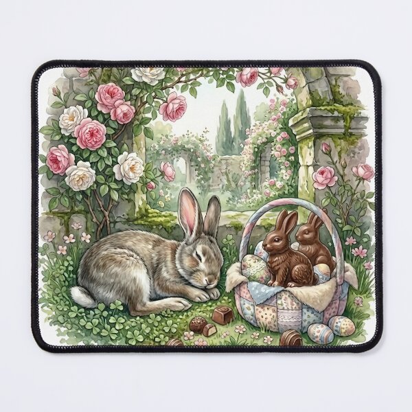 Item preview, Sleeping Easter Bunny in Vintage Rose Garden Watercolor Art designed and sold by naughty-raccoon.