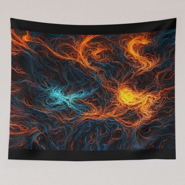 Item preview, Abstract Fire and Ice Energy Flow - Vibrant Lines in Orange and Blue designed and sold by Peter Kraaibeek | Generative Designs and Car Art.