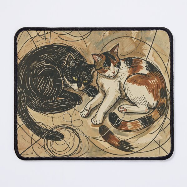 Artikelvorschau, Vintage-Katzenstudie – Katzen in Tusche und Aquarell (Katzen mit wedelnden Schwänzen) entworfen und verkauft von David Bath.