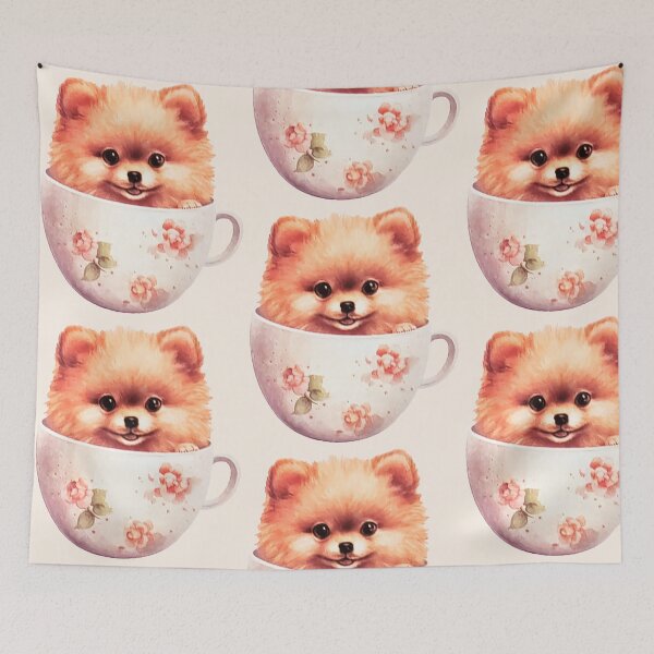 Item preview, Teacup Pomeranian Puppy | Vintage Floral Watercolor Dog  designed and sold by Tokraz-art.