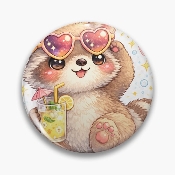 Item preview, Cute Kawaii Raccoon With Sunglasses and Lemon Drink – Summer Raccoon Sticker designed and sold by HappyPixelPrint.