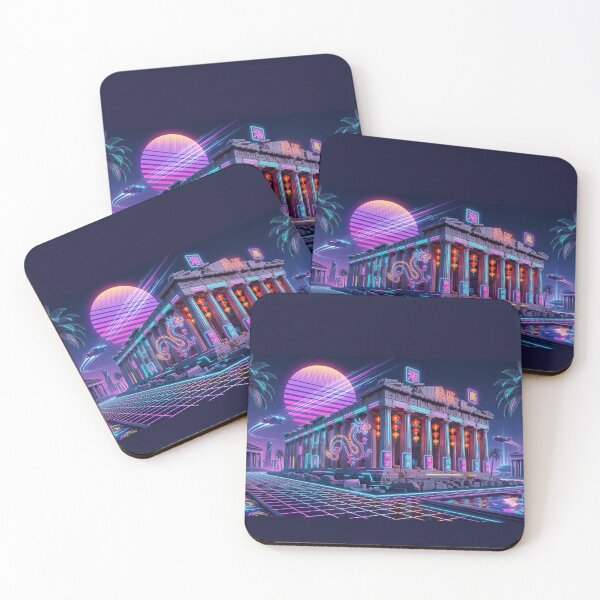 Item preview, Neon Synthwave Greek-Asian Fusion Temple designed and sold by Wild Hare.