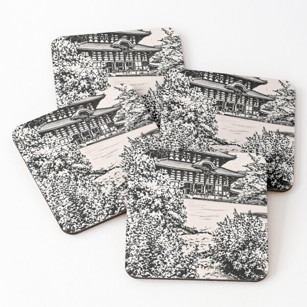 Item preview, Vintage Japanese Samurai Temple Art – Black and White Illustration designed and sold by Shot-By-Garth.