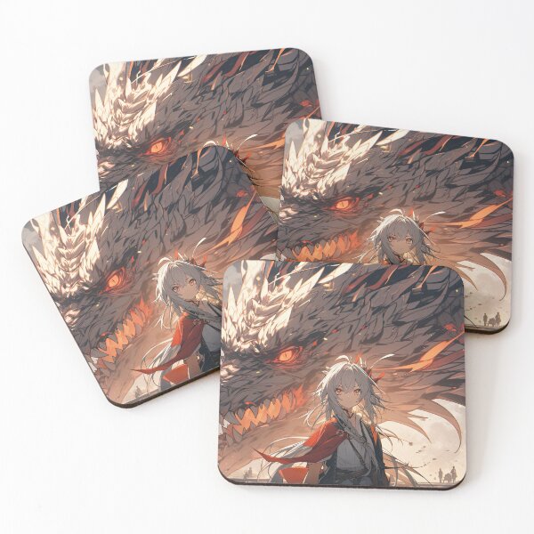 Item preview, “Dragon Embrace – White Haired Anime Guardian Spirit” designed and sold by PrintsGateWay.