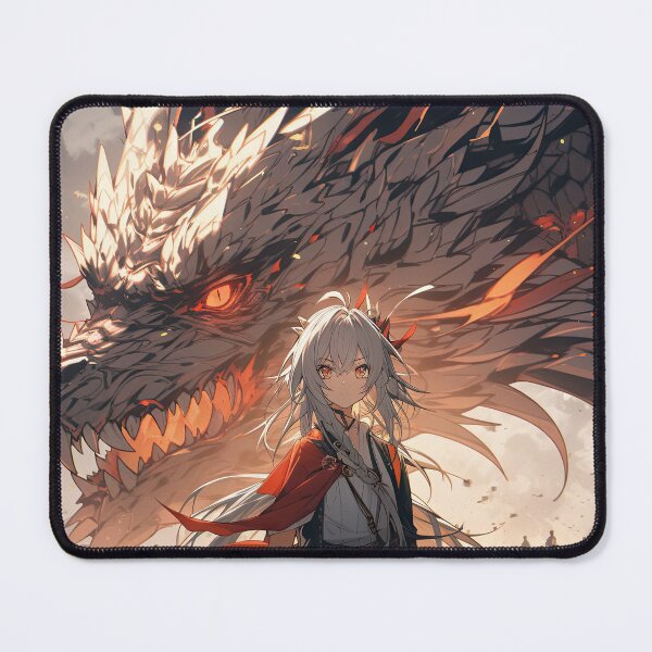 Item preview, “Dragon Embrace – White Haired Anime Guardian Spirit” designed and sold by PrintsGateWay.