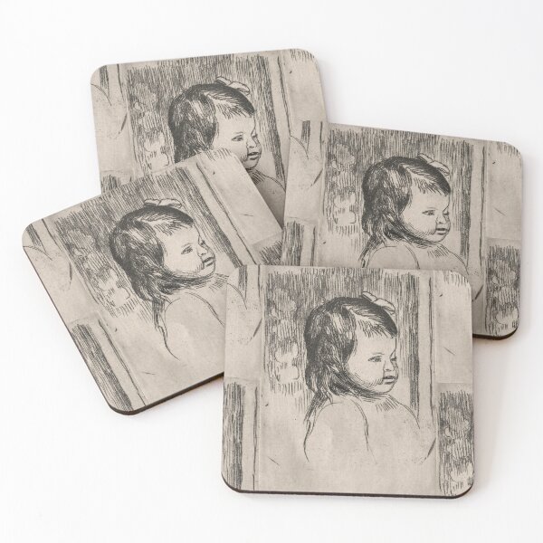 Artikelvorschau, Kinderbüste nach rechts gewandt von Pierre-Auguste Renoir: Vintage-Linienporträt-Poster entworfen und verkauft von artofuniverse.