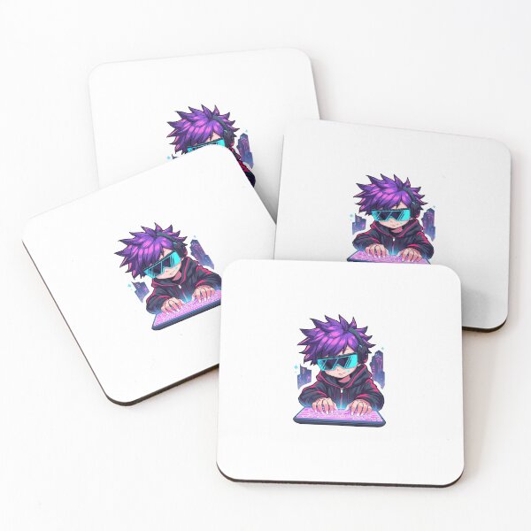 Item preview, Cyberpunk Anime Hacker Boy Typing Neon Digital Code designed and sold by Animepopstudio.
