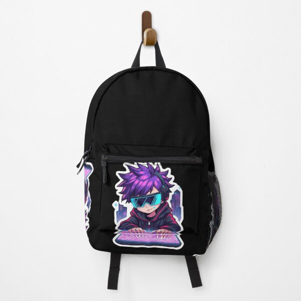 Item preview, Cyberpunk Anime Hacker Boy Typing Neon Digital Code designed and sold by Animepopstudio.