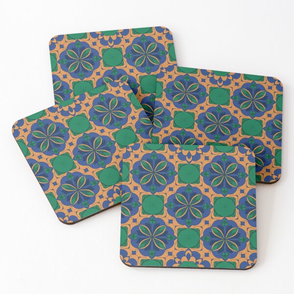 Item preview, Vibrant Blue Green Orange Floral Mandala Seamless Pattern Bold Geometric designed and sold by Midnight Veil Designs.