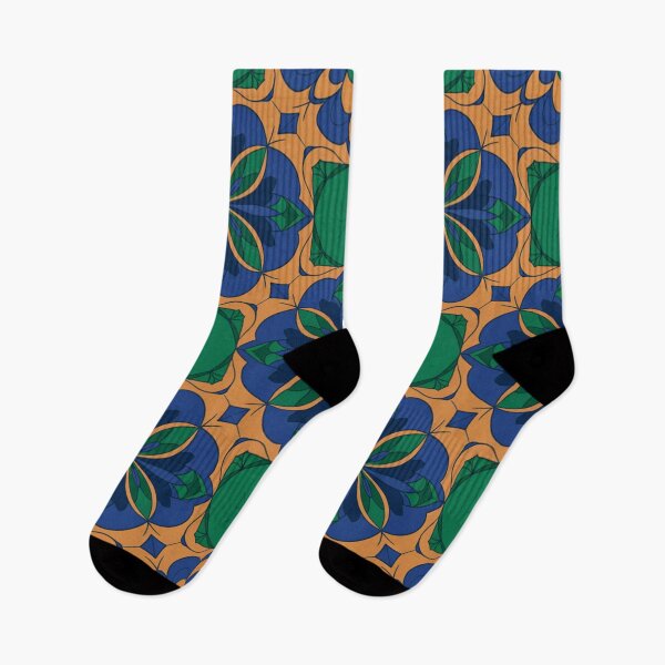 Item preview, Vibrant Blue Green Orange Floral Mandala Seamless Pattern Bold Geometric designed and sold by Midnight Veil Designs.