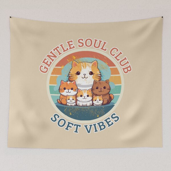 Item preview, Gentle Soul Club Soft Vibes Cute Cat Family Vintage Aesthetic Cottagecore Animal Design designed and sold by Negisandeep studio.