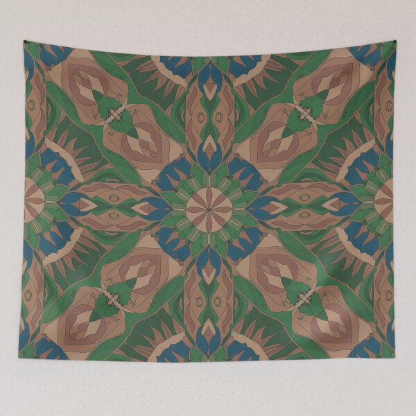 Item preview, Intricate Mandala Kaleidoscope Seamless Pattern Emerald Green Blue Boho designed and sold by Midnight Veil Designs.