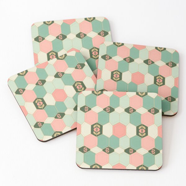 Item preview, Pastel Hexagon Floral Tile Pattern with Gold Accents Boho Seamless designed and sold by Midnight Veil Designs.
