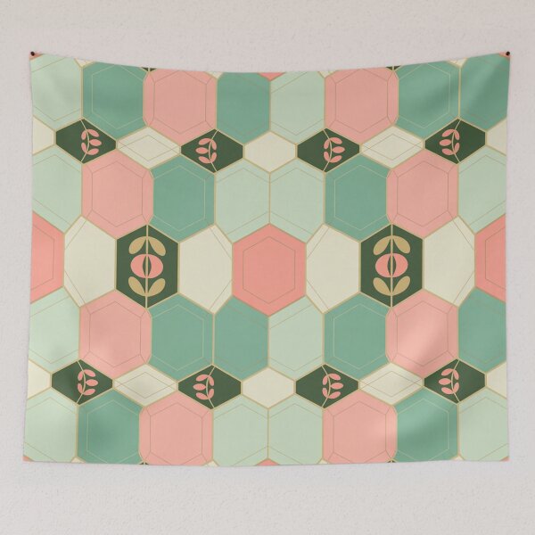 Item preview, Pastel Hexagon Floral Tile Pattern with Gold Accents Boho Seamless designed and sold by Midnight Veil Designs.