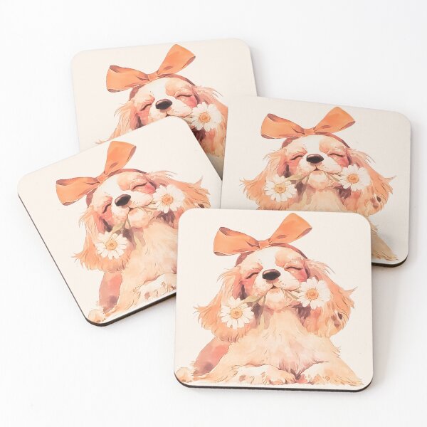 Item preview, Coquette Spaniel Puppy with Daisies & Bow | Watercolor Floral Dog designed and sold by Tokraz-art.