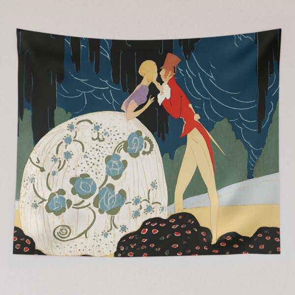 Item preview, The Kiss - Art Deco Illustration Vintage Romantic Couple Scene for Retro Love Aesthetic Fans designed and sold by RickE.