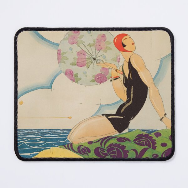 Item preview, Art Deco Poster Vintage Swimmer Woman Beach Scene for Retro Summer Aesthetic Lovers designed and sold by RickE.