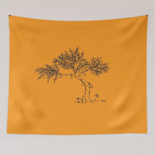 Item preview, Cacao Tree, Line Drawing Symmetric Minimalist Aesthetic Natural Design Yellow Mustard designed and sold by SWSandraWechner.