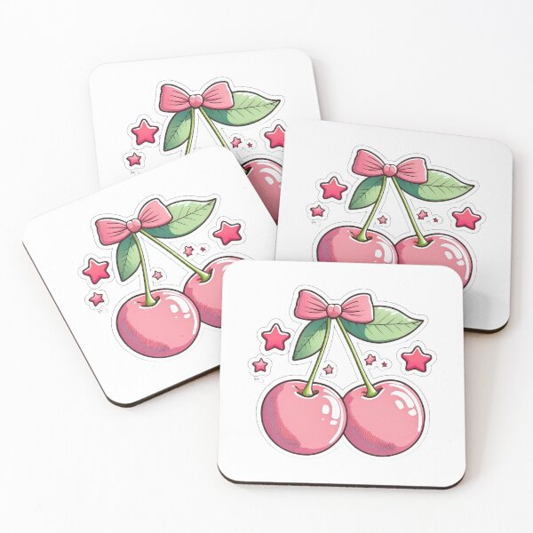 Item preview, Cute pink cherries with bow, leaf, and stars designed and sold by ChernivtsiSkoda.